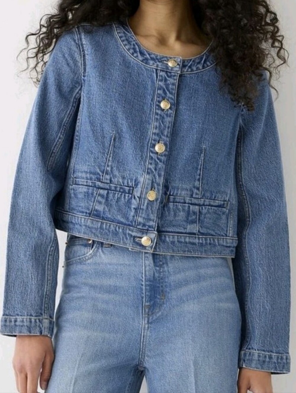 J. Crew Louisa Lady Cropped Blue Denim Jacket with Gold-Tone Buttons NWT Size 2